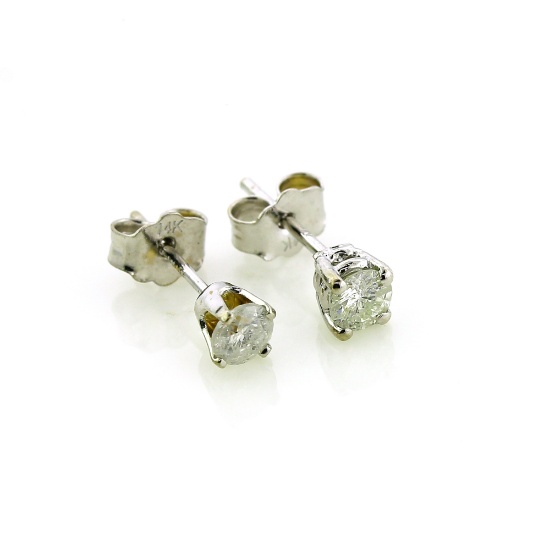 0.38 Carat No Reserve Auction Opportunity! Diamond Earrings in 14KT White Gold!