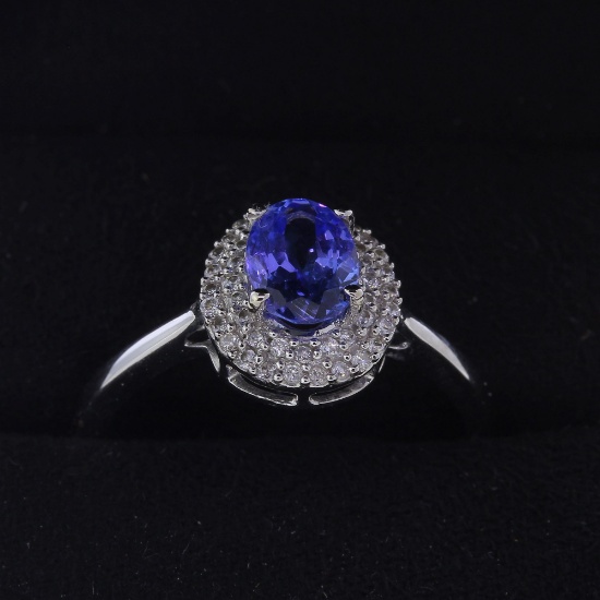 High Quality Elegant Tanzanite Ring Loaded with Diamonds in Brand New White Gold Setting! (Vault_Q)
