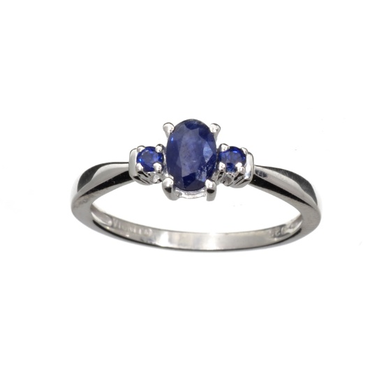 0.75CT Oval Cut Blue Sapphire And Platinum Over Sterling Silver Ring