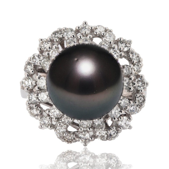 12.20mm South Sea Pearl and 1.45ctw Diamond Platinum Ring (Vault_RR02)