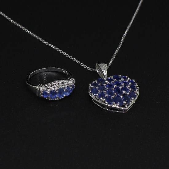Sapphire Ring Size 6.5 and Pendant Sterling Silver Collection