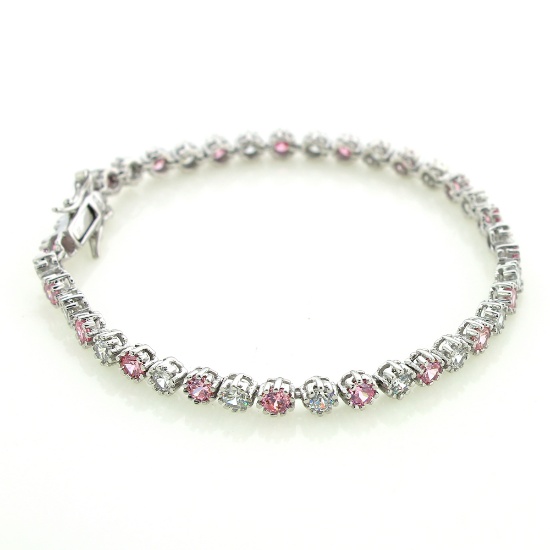 Round Cut Mixed Cubic Zirconia Sterling Silver Bracelet