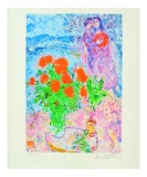 MARC CHAGALL Red Bouquet with Lovers Mini Print 10in x 12in, with Certificate LIX of CCLXXV