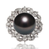 12.20mm South Sea Pearl and 1.45ctw Diamond Platinum Ring (Vault_RR02)