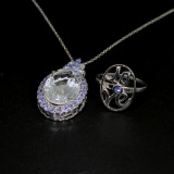 Tanzanite Ring Size 7 and Aquamarine Pendant Sterling Silver Collection