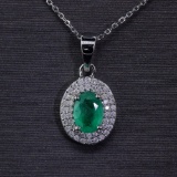 Remarkable Zambian Emerald Pendant with Diamonds and 14kt White Gold Necklace! (Vault_Q)