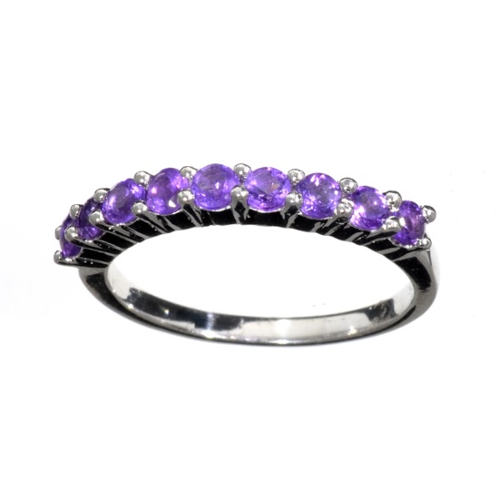 0.40CT Round Cut Purple Amethyst Quartz And Platinum Over Sterling Silver Ring