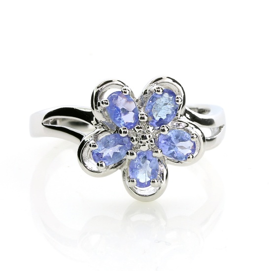 0.50CT Oval Cut Tanzanite And Platinum Over Sterling Silver Ring