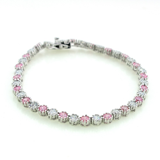 Round Cut Mixed Cubic Zirconia Sterling Silver Bracelet