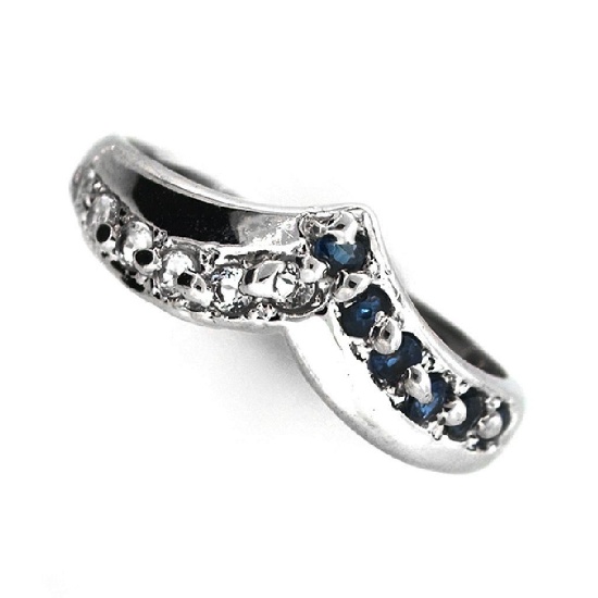 0.30CT Round Cut Blue Sapphire And Topaz  Platinum Over Sterling Silver Ring