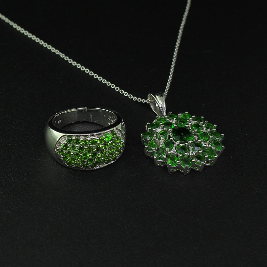 Chrome Diopside Ring Size 6.5 and Pendant Sterling Silver Collection