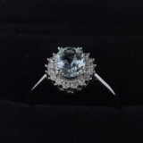 Stunning White Gold Center Aquamarine Gemstone and Diamond Ring! (Vault_Q)