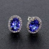 Dazzling 14KT White Gold Tanzanite Oval Cut Diamond Earrings! (Vault_Q)