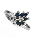 0.30CT Blue Sapphire And Topaz  Platinum Over Sterling Silver Ring