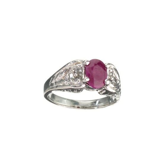 1.40CT Ruby And Topaz Platinum Over Sterling Silver Ring