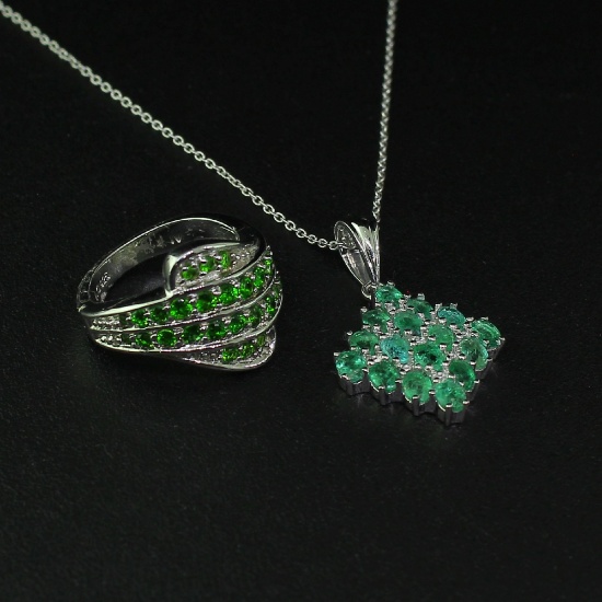 Chrome Diopside Ring Size 6.5 and Pendant Sterling Silver Collection