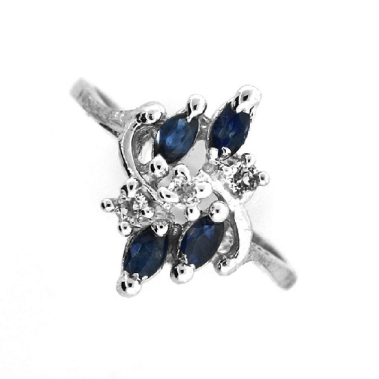 0.50CT Blue Sapphire And Topaz  Platinum Over Sterling Silver Ring