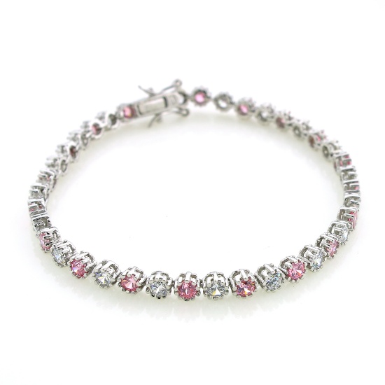 Round Cut Mixed Cubic Zirconia Sterling Silver Bracelet