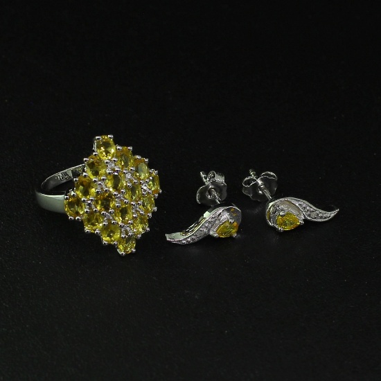 Citrine Ring Size 7 and Earrings Sterling Silver Collection