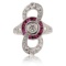 0.28ct Diamond and 0.82ct Ruby Platinum Ring (1.13ctw Diamonds) (Vault_RR02)