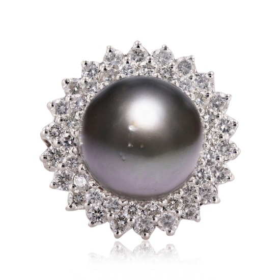 12.0mm Tahitian Cultured Pearl and 1.37ctw Diamond 14K White Gold Ring (Vault_RR02)