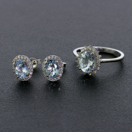 Stunning Aquamarine Set! Very High Quality Gemstones with Diamonds and 14KT White Gold! (Vault_Q)