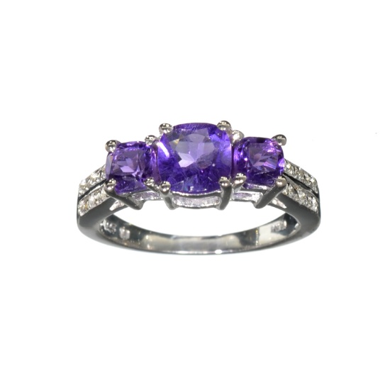 1.54CT Purple Amethyst And White Sapphire Sterling Silver Ring