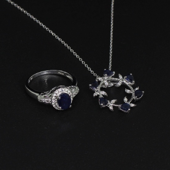Sapphire Ring Size 6.5 and Pendant Sterling Silver Collection