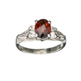 1.84CT Almandite Garnet And White Topaz Sterling Silver Ring