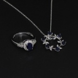 Sapphire Ring Size 6.5 and Pendant Sterling Silver Collection