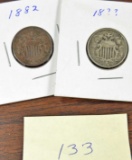 2 - Shield Nickels - 1882 & ?