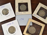 5 - Indian Head Nickels - 1921, 1930s, 1934d, 1935s, 1938d