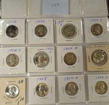 12 Washington Silver Quarters - 1932, 1934, 1935d, 1936s, 1942, 1946, 1952d, 1955, 2-1958, 1959d, 19