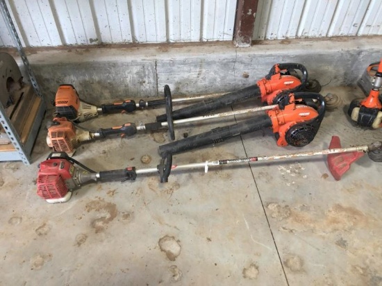 3 Line Trimmers and 2 Blowers