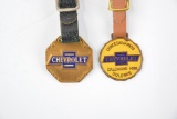 2- Chevrolet Automobile Enamel Metal Watch Fobs