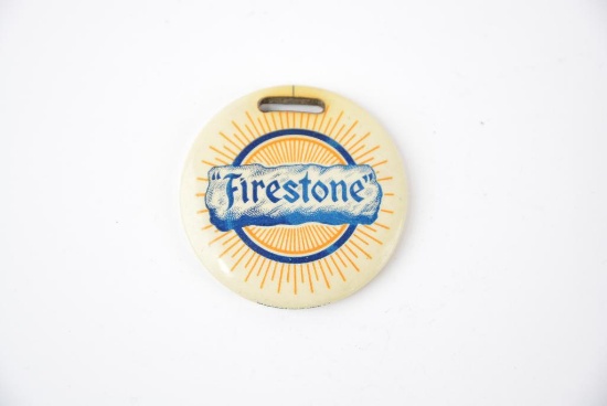 Firestone "Most Miles Per Dollar" Outing 1912 celluloid watch fob