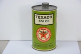Texaco (black-T) 574 Oil round metal quart can (TAC)
