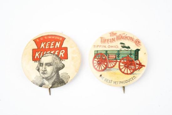 Tiffin Wagon Co & Keen Kutter Celluliod Pin Back Buttons