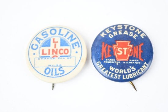 Keystone Grease & Linco Oils Celluliod Pin-Back Buttons