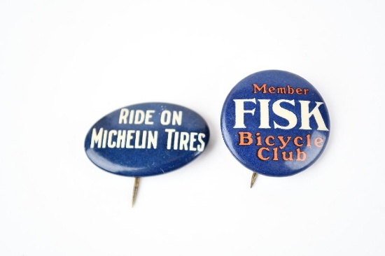 Ride on Michelin Tires & Member of Fisk Bicycle Club celluliod pin-back buttons