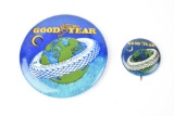 Goodyear Balloon Tires w/world in tire logo pocket mirror & pin-back button