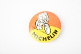 Michelin w/Bibendum Riding a Bicycle Celluliod Pin-Back Button