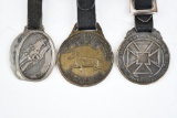 Lot of 3- Dodge Pulley Co., Dearing Air Compressor Co., & Gutta Percha & Rubber Co. Metal Watch Fobs