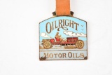 Oilright Motor Oil Company Enamel Metal Watch Fob