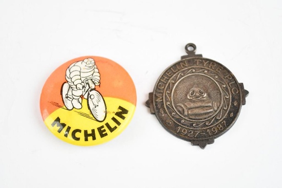 Michelin w/Bibendum Riding a Bike Celluloid Pin Back Button and more