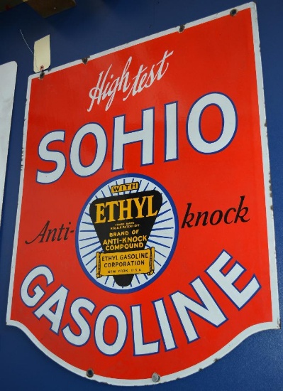 (updated) Sohio Gasoline w/ethyl logo Porcelain Sign (TAC)
