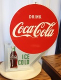 Coca Cola Ice Cold w/bottle Metal Flange Sign