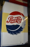 Pepsi-Cola w/Bottle Cap Porcelain Sign (TAC)