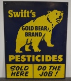 Swift's Gold Bear Brand Pesticides Metal Sign