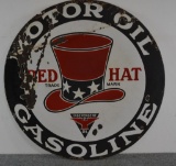 Red Hat Motor Oil Gasoline Porcelain Sign (TAC)